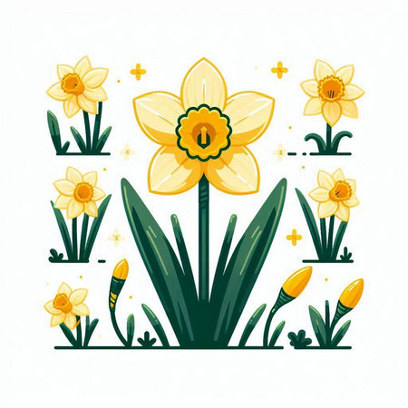 Narcissus flowers set. Daffodil vector illustrationのイラスト素材
