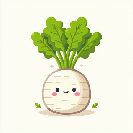 Cute radish with green leaves. Vector illustration isolated on white background.のイラスト素材