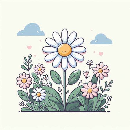 cute flower garden with plants and hearts vector illustration design vector illustration designのイラスト素材