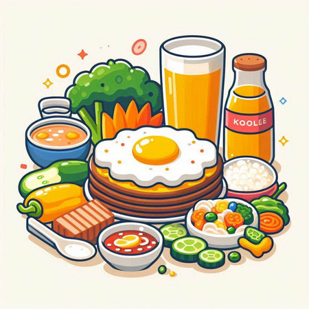 Korean food and drink, vector illustration. Vegetarian meal.のイラスト素材