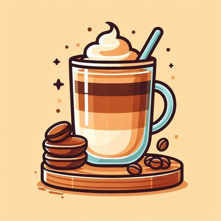 Coffee cup with whipped cream and cookies. Vector illustration.のイラスト素材