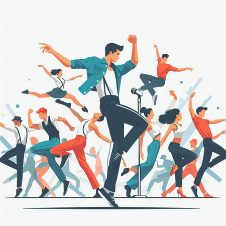 Dancing people. Group of dancing people. Vector illustration in flat style.のイラスト素材