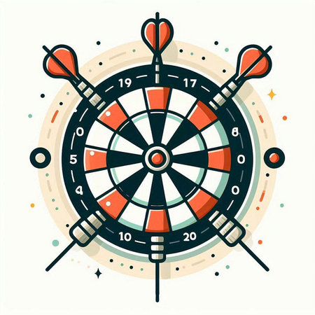 Dartboard with arrows. Vector illustration in flat linear style.のイラスト素材