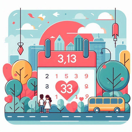 Vector illustration of Happy Valentine's day with couple in love on the road.のイラスト素材