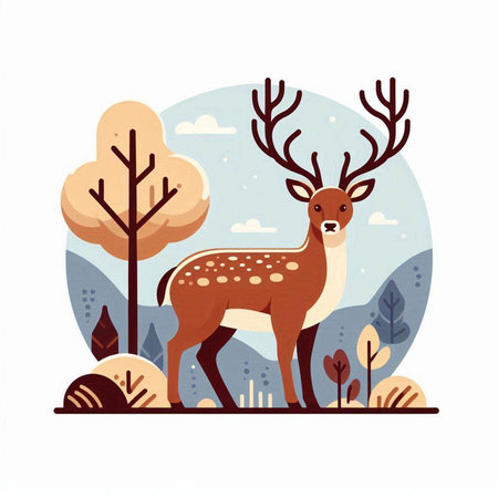 Deer in the forest. Vector illustration in flat cartoon style.のイラスト素材