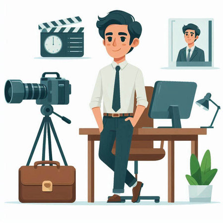 Businessman in office. Vector illustration in flat cartoon style isolated on white background.のイラスト素材