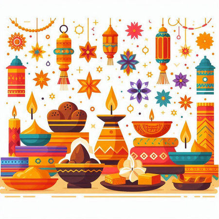 Happy Diwali festival greeting card. Colorful vector illustration.のイラスト素材