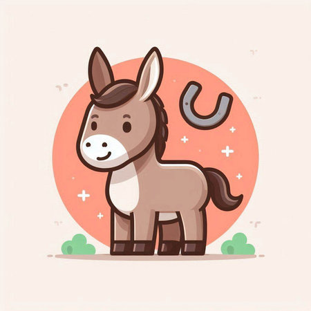 Cute cartoon donkey with a horseshoe. Vector illustration.のイラスト素材