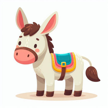 Cute cartoon donkey. Vector illustration isolated on a white background.のイラスト素材