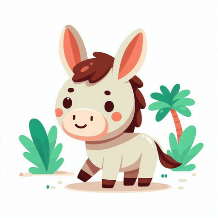 Cute cartoon donkey. Vector illustration isolated on a white background.のイラスト素材