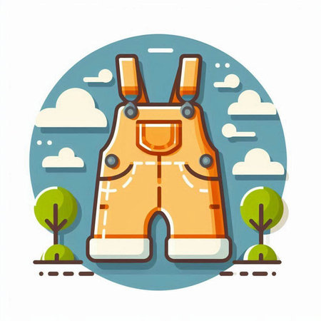 Vector illustration of overalls in flat style on the background of the forest.のイラスト素材