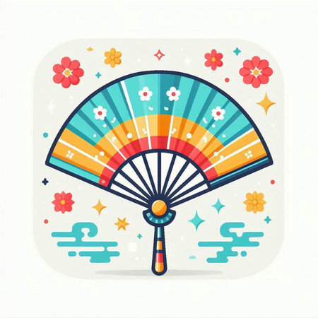 Folding fan icon. Colorful vector illustration in flat style.のイラスト素材