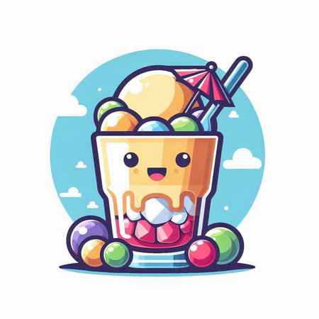 Ice cream cartoon vector illustration. Cute ice cream character with candy.のイラスト素材