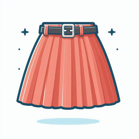 Stylish red skirt with belt. Vector illustration in cartoon style.のイラスト素材