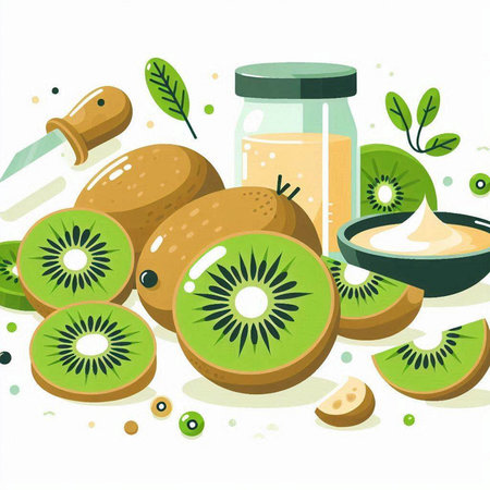 Kiwi fruit with kiwi juice. Vector illustration.のイラスト素材