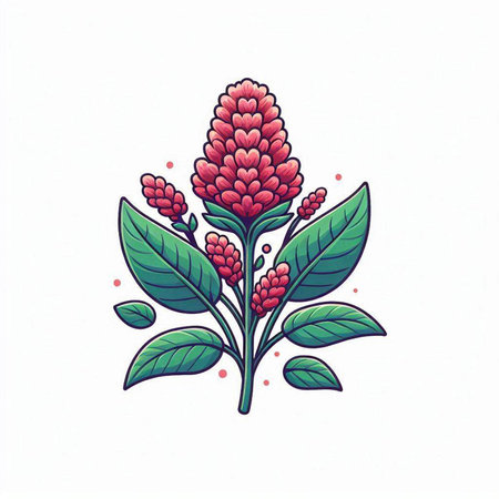 Hand drawn red flower with green leaves isolated on white background. Vector illustration.のイラスト素材