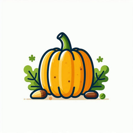 Pumpkin with leaves. Vector illustration in flat cartoon style.のイラスト素材