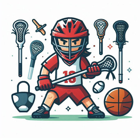 Hockey player with equipment. Vector illustration in doodle styleのイラスト素材