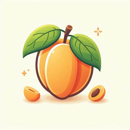 Apricot fruit with leaves and slices. Vector illustration in cartoon style.のイラスト素材