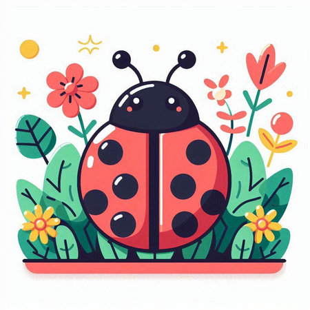 Ladybug and flowers. Cute vector illustration in cartoon style.のイラスト素材