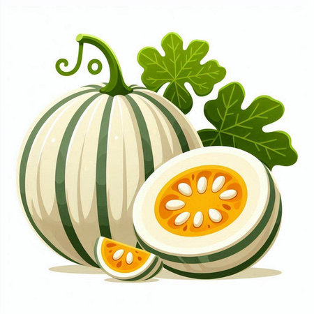 Pumpkin with leaf isolated on white background. Vector illustration.のイラスト素材