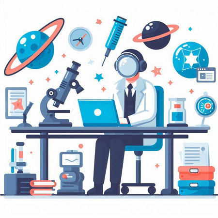 Scientist at work. Flat design style modern vector illustration concept.のイラスト素材