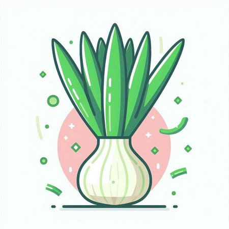 Illustration of a green onion on a white background, flat styleのイラスト素材
