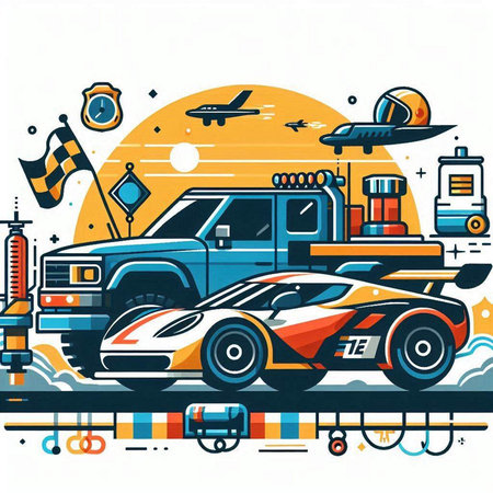 Vector illustration of a transport concept with cars, trucks and aircraftsのイラスト素材