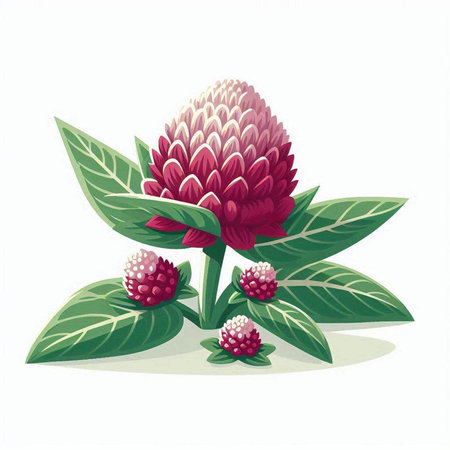 Red clover flower and leaves isolated on white background. Vector illustration.のイラスト素材