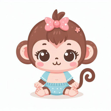 Cute baby monkey. Vector illustration isolated on a white background.のイラスト素材