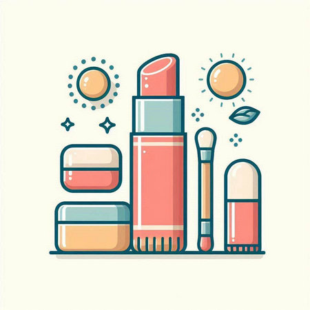 Cosmetics and makeup products. Vector illustration in line art style.のイラスト素材