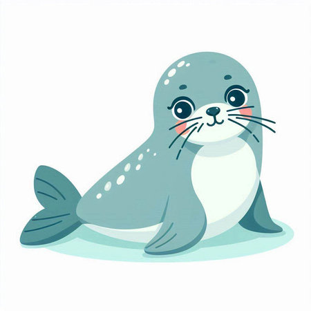 Cute cartoon seal. Sea animal. Vector illustration isolated on white background.のイラスト素材