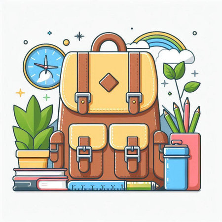 Backpack and school supplies. Back to school. Vector illustration.のイラスト素材