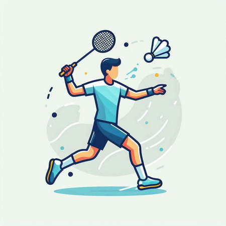 Badminton player with racket and shuttlecock. Flat style vector illustration.のイラスト素材