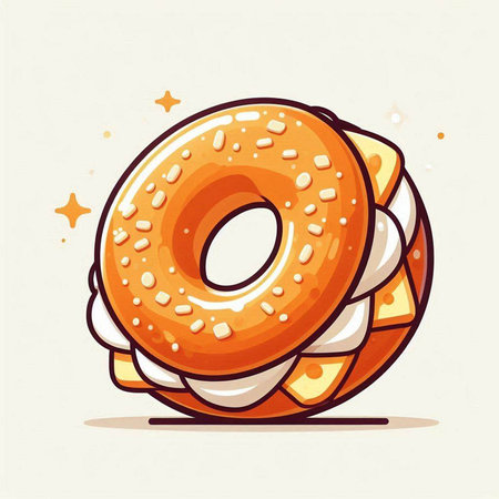 Cute hand drawn donut with cream and cheese. Vector illustration.のイラスト素材