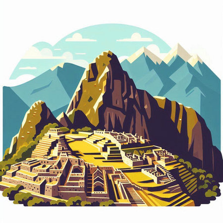 Ancient Inca temple in the mountains. Vector illustration of an ancient civilization.のイラスト素材