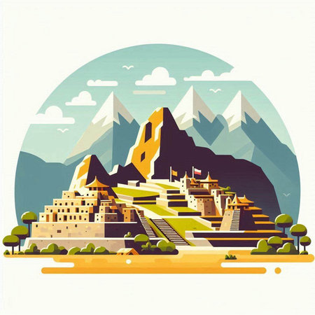 Landscape of Great Wall of China. Vector illustration in flat styleのイラスト素材