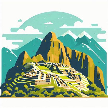 Machu Picchu, Peru, South America, vector illustration.のイラスト素材