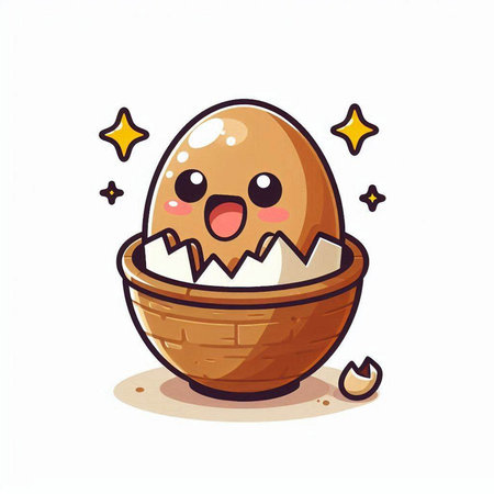 Cute happy easter egg in basket. Vector cartoon character illustrationのイラスト素材