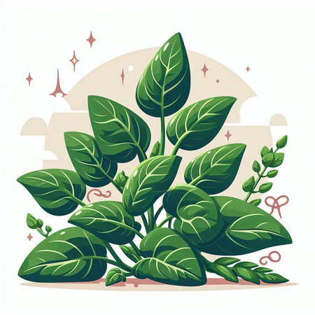 Illustration of a green basil plant with leaves on a white backgroundのイラスト素材