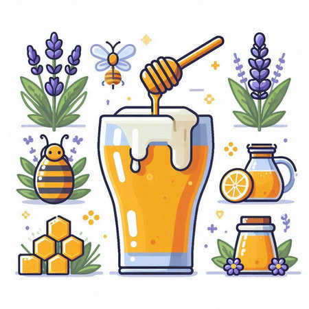 Honey in a glass. Vector illustration in a flat style.のイラスト素材