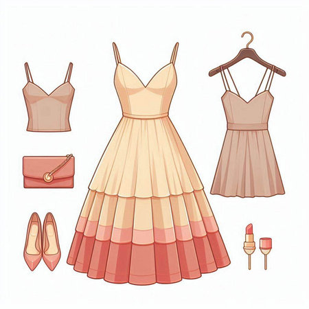 Women's clothing and accessories set. Vector illustration in cartoon style.のイラスト素材
