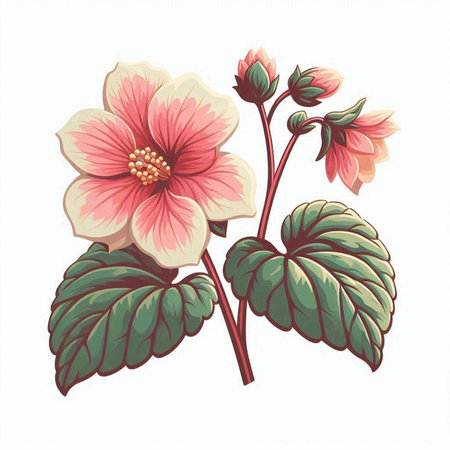 Illustration of hibiscus flowers isolated on white background.のイラスト素材