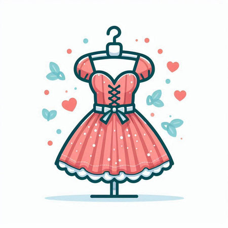 Cute cartoon dress on a hanger with hearts. Vector illustration.のイラスト素材
