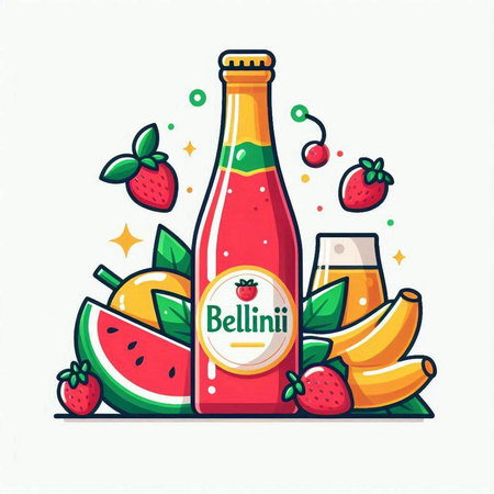 Bottle of ketchup with fruits and berries. Vector illustration.のイラスト素材