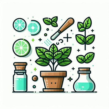 Herbal medicine concept. Colorful flat line art vector illustration.のイラスト素材