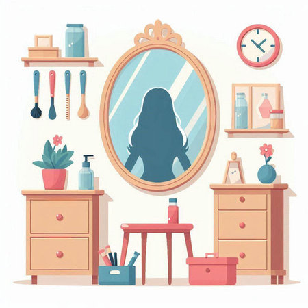 Furniture and accessories in the bathroom. Vector illustration in cartoon styleのイラスト素材