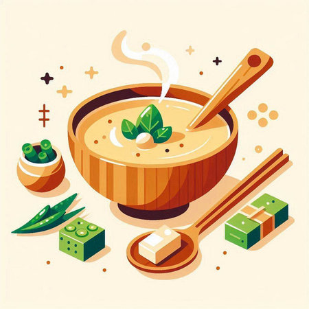 Chinese soup vector illustration in flat style. Traditional oriental cuisine.のイラスト素材