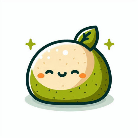 Cute cartoon kawaii green pomelo fruit. Vector illustration.のイラスト素材