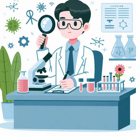 Scientist working in the laboratory. Vector illustration in cartoon style.のイラスト素材